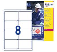 Etichette in polietilene per protezione e sicurezza - 99,1 x 67,7 mm - laser - 10 fogli - 8 et/fg - Avery