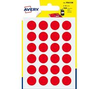 etichette adesive tonde psa - in carta - permanenti - diametro 15 mm - 24 et/fg - 7 fogli - rosso - avery