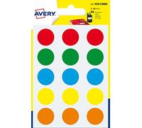 etichette adesive tonde psa - in carta - permanenti - diametro 19 mm - 15 et/fg - 6 fogli - colori assortiti - avery