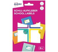 Avery Italia SCHOOL8S Etichette per la scuola, libri/quaderni, smile, 68x46mm, 4 etichette per foglio, adesivo permanente, confezione da 2ff