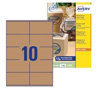 Avery Italia-Zweckform Etichette in carta kraft 105x57mm, 10 etichette per foglio, adesivo permanente, stampanti Laser, confezione da 25 fogli