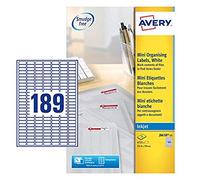 Avery J 8658-25-Mini etichette Per stampante a getto d'inchiostro, 24,4 x 10 mm, etichette, 189 etichette Per foglio A4, 25 fogli