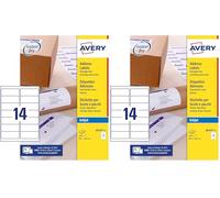 Avery J8163-25 Etichette adesive bianche Quick Dry, 99.1x38.1mm, 14 etichette per foglio, confezioni da 25 Fogli, stampanti inkjet (Confezione da 2)