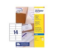 Avery J8163-25 Etichette adesive bianche Quick Dry, 99.1x38.1mm, 14 etichette per foglio, confezioni da 25 Fogli, stampanti inkjet
