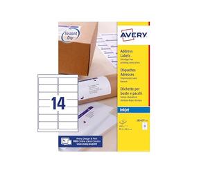 Avery J8163-25 Etichette adesive bianche Quick Dry, 99.1x38.1mm, 14 etichette per foglio, confezioni da 25 Fogli, stampanti inkjet