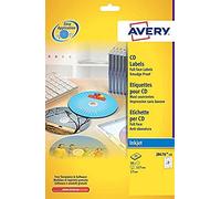 Etichette per CD/DVD Avery - J8676-25 - 694376 Etichette adesive per CD/DVD Ø 117 mm con angoli arrotondati con margini interni da 130 g/mq in confezione da 50 Pz.
