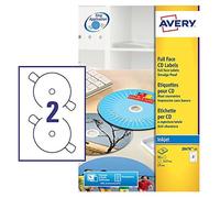 Avery J8676-25 Self-Adhesive Full Face CD Labels, 2 Labels Per A4 Sheet, White 1