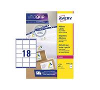 Avery L 7161-500-Etichette per indirizzi, in fogli formato A4, 63,5 x 46,6 mm), 18 etichette per foglio, 500 fogli, colore: bianco
