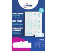 Avery L4796-20 - Segnaposto da tavolo stampabili, 210 x 60 mm, Confezione da 20