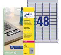 etichette adesive l6009 - in poliestere - laser - permanenti - 45,7 x 21,2 mm - 48 et/fg - 20 fogli - argento - avery