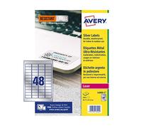 Avery L6009 - 5 etichette resistenti, argento (foglio A4, 46 x 21 mm, 240 etichette)