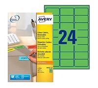 Avery L6033-20 - Etichette per archivio stampabili, rimovibili, colore verde, 24 etichette per foglio A4, 63,5 x 33,9 mm