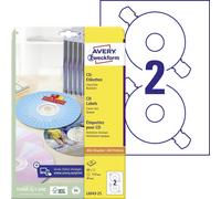 Avery L6043-100 Self-Adhesive CD Labels, 2 Labels Per A4 Sheet