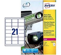 Avery Heavy Duty Laser Labels, 420 Etichette in Poliestere (20 Fogli x 21), Colore: Bianco
