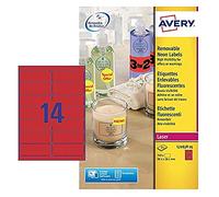 Avery L7263R-25 Etichette Fluorescenti, 14 Pezzi per Foglio, 25 Fogli, 99.1 x 38.1, Rosso
