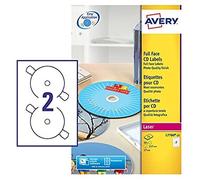 Avery L7676-100 Etichette bianche opache per CD, 117 mm, A4, 200 etichette / 100 fogli