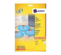 Avery L7676-25 Self-Adhesive Full Face CD Labels, 2 Labels Per A4 Sheet, White