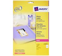 Avery L7760-25 Etichette Lucide Full-Face per CD, 2 Pezzi per Foglio, Stampanti Laser, 25 Fogli, Diametro 117 mm, Bianco