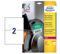 AVERY - L7916-10 - Etichette protezione e sicurezza - in PE - laser - permanenti - 210 x 148 mm - 2 et-fg - 10 fogli - bianco - Avery - 90224 - Conf. da 1 Pz. - L7916-10