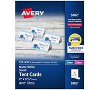 Avery Laser/Inkjet Tent Cards,Small,Perforated,2"x3-1/2",160/BX,WE, Sold as 1 Box
