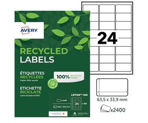 AVERY LR 7159-100 con 2400 etichette adesive (63,5 x 33,9 mm, 100% carta riciclata