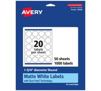 Avery Mattwei e runde Etiketten mit Sure Feed, 1,75 Zoll Durchmesser, 1.000 mattwei e bedruckbare Etiketten