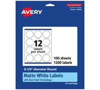 Avery Mattwei e, runde Etiketten mit Sure Feed, 2,25 Zoll Durchmesser, 1.200 mattwei e, bedruckbare Etiketten