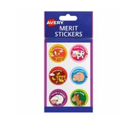 Avery Permanent Round Animals Merit Adesivi 96 pezzi Fantastici colori vivaci