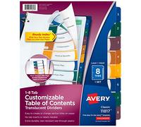 Avery Plastic 8 Tab Binder Dividers, Customizable Table of Contents, Multicolor Tabs, 1 Set (11817)