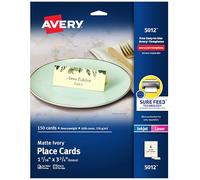 Avery Printable Place Cards with Sure Feed Technology, 1-7/16" x 3-3/4", Textured Ivory, 150 Blank Tent Cards for Laser or Inkjet Printers (5012)