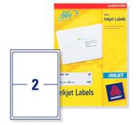Avery QuickDRY Addressing Labels Inkjet 2 per Sheet 199.6x143.5mm White Ref J8168-100 [200 Labels]
