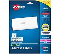 Avery (R) Easy Peel (R) permanente a getto d' inchiostro/laser etichette per indirizzi, 18160, 1 pollici x 2 5/di pollice, bianco, 300 pezzi