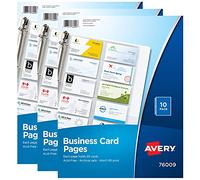 Avery (R) Pagine trasparenti per 3 raccoglitori ad anelli, 10 pezzi per confezione, confezione da 3, contiene un totale di 600 carte (78723)