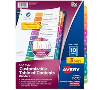 Avery Ready Index Table of Contents Dividers 3 Sets 10 tabs