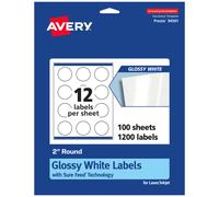 Avery Runde Etiketten mit Sure Feed, 2 Zoll Durchmesser, 1.200 gl nzend wei e Etiketten (36498)