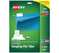 Avery Self-Adhesive Printable Hanging file Tabs, laser/inkjet, 1/5 Cut, bianco, confezione da 90 (5567)
