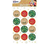 Avery - Set di 24 adesivi decorativi - tema tradizionale, verde e rosso