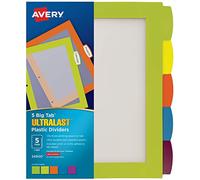 Avery Ultralast Big Tab Divisori in plastica per raccoglitori a 3 anelli, set da 5 linguette, multicolore con etichette bianche, 1 set (24900)