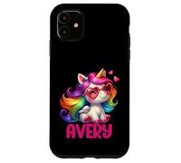 Avery - Unicorno colorato con nome personalizzato, da donna Custodia per iPhone 11