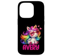 Avery - Unicorno colorato con nome personalizzato, da donna Custodia per iPhone 14 Pro