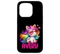 Avery - Unicorno colorato con nome personalizzato, da donna Custodia per iPhone 15 Pro