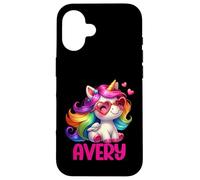 Avery - Unicorno colorato con nome personalizzato, da donna Custodia per iPhone 16