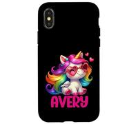 Avery - Unicorno colorato con nome personalizzato, da donna Custodia per iPhone X/XS