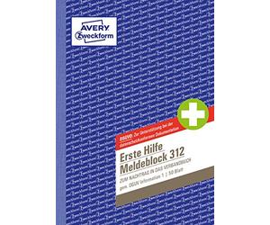 Avery Zweckform 312 Blocco di pronto soccorso A5 50 Originale), 50 fogli, bianco