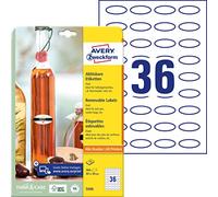 AVERY Zweckform 360 etichette autoadesive per bottiglie (40 x 20 mm, ovali, ideali per barattoli di conserve, spezie, liquori, fai da te in cucina, art. 5086, 10 fogli bianchi
