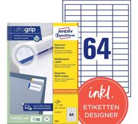 Avery Zweckform 3667, Universal Labels, A4, matt Paper, 6,400 Labels, 48.5 x 16.