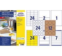AVERY Zweckform 49300 - Etichette autoadesive per indirizzi e cartelline, 189 adesivi su DIN A4, autoadesive e stampabili, colore: Giallo, Rotondo e Marrone