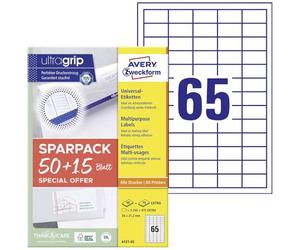 AVERY Zweckform 6121-65 - Etichette universali (3.250 plus 975 etichette adesive extra, 38 x 21,2 mm su A4, carta opaca, stampabili personalizzati, autoadesive con ultragrip), 65 fogli, bianco