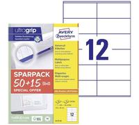 AVERY Zweckform 6175-65 - Adesivi per indirizzi (600 più 180 etichette adesive extra, 105 x 48 mm su A4, carta opaca, etichette per il mittente stampabili, etichette autoadesive con ultragrip), 65
