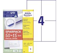 AVERY Zweckform 6601 - Etichette universali (200 più 60 etichette adesive extra, 105 x 148 mm, formato A4, carta opaca, stampabile, autoadesive, con ultragrip), 65 fogli, colore: Bianco